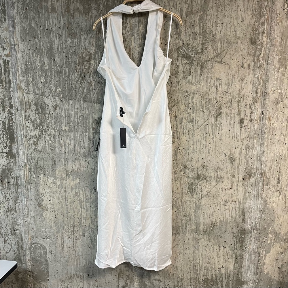 LULUS Women's Satin Deep V-Neck Halter Slit Maxi Dress Size L In White - Picture 3 of 7